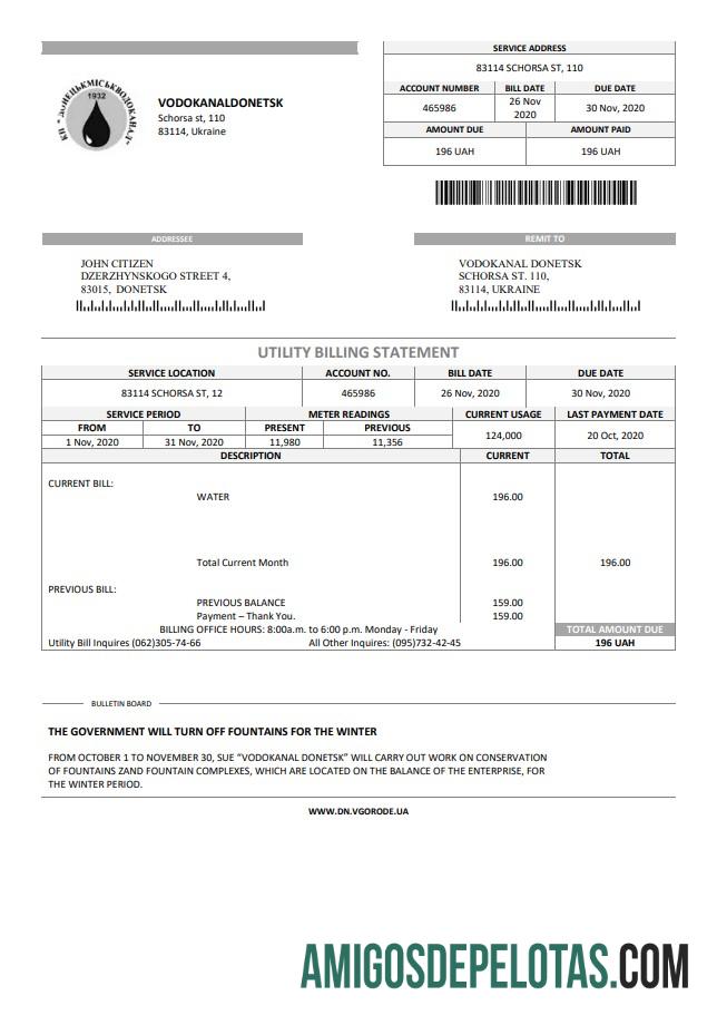Premium Ukraina Vodokanal Donetsk (╨ö╨╛╨╜╨╡╤å╤î╨║╨╝╨╕╤ü╤î╨║╨▓╨╛╨┤╨╛╨║╨░╨╜╨░╨╗) Tagihan Tagihan templat in Word and PDF format