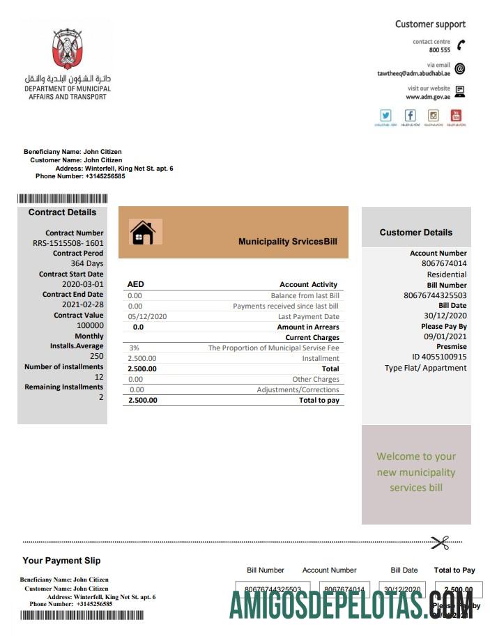 Berkualitas Uni Emirat Arab Abu Dhabi Municipality layanan Tagihan Tagihan templat in Word and PDF format