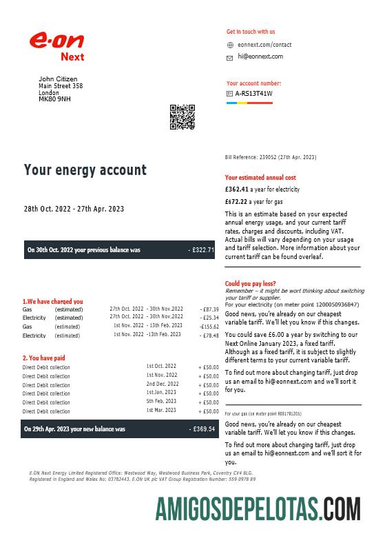 Inggris Raya Eon Gas and Listrik Tagihan Tagihan in Word and PDF format, versi 7 sampel