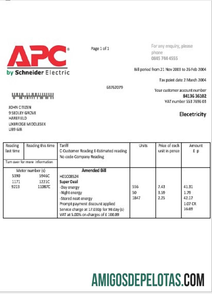 Profesional Inggris Raya APC Listrik Tagihan Tagihan templat in Word and PDF format