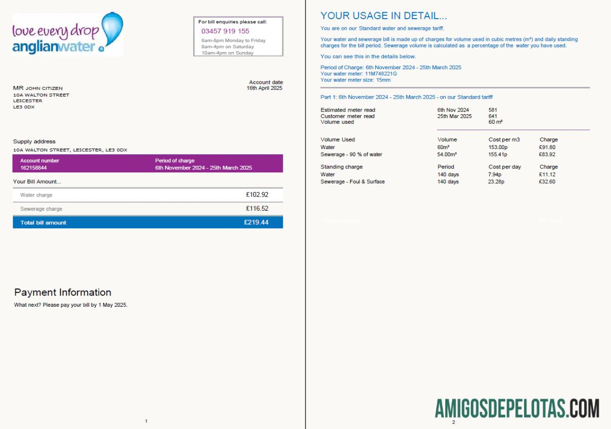 Premium Inggris Raya Anglian Air Tagihan Tagihan templat in Word and PDF format, 2 pages