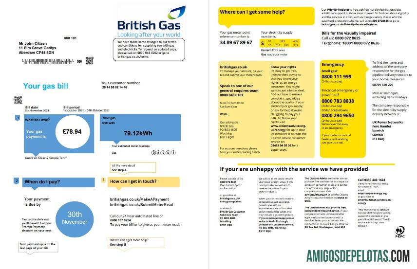 Premium Inggris Raya British Gas Tagihan Tagihan templat in Word and PDF format fully Dapat Diedit (2 pages) versi 1