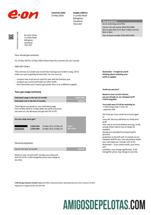 Profesional Inggris Raya E.ON Tagihan Tagihan templat in Word and PDF format, versi 2