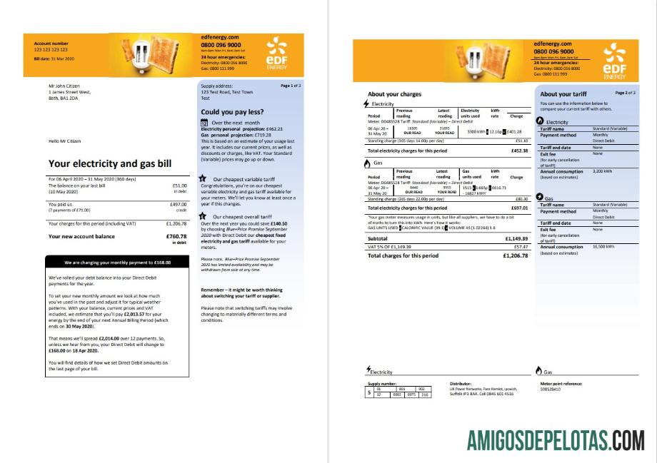 Dapat Diedit Inggris Raya EDF Tagihan Tagihan templat in Word and PDF format (3 pages) 1 2