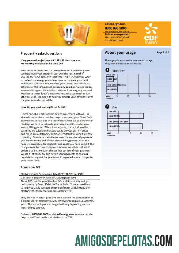 Dapat Diedit Inggris Raya EDF Tagihan Tagihan templat in Word and PDF format (3 pages) 3