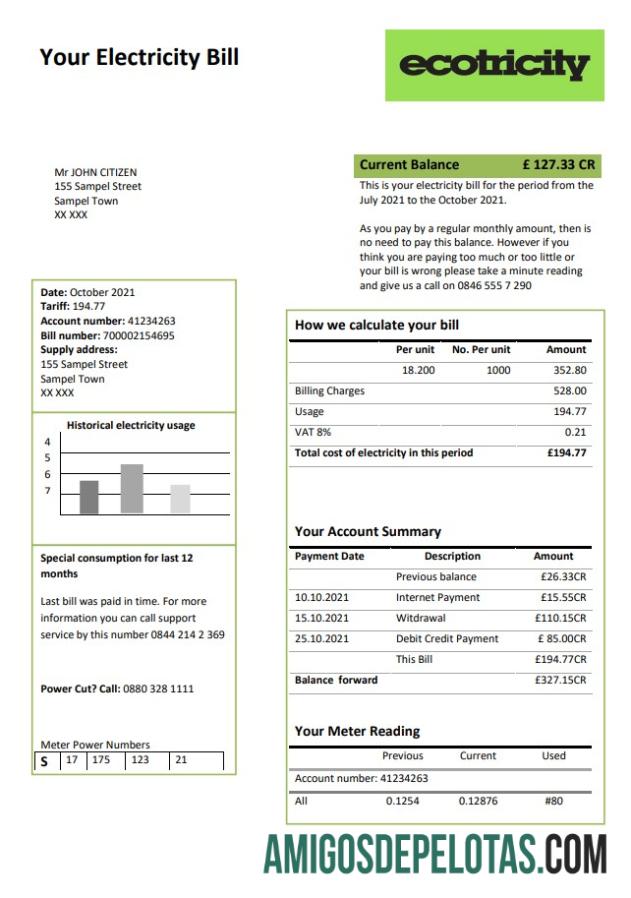 Profesional Inggris Raya Ecotricity Listrik Tagihan Tagihan templat in Word and PDF format (.doc and .PDF)