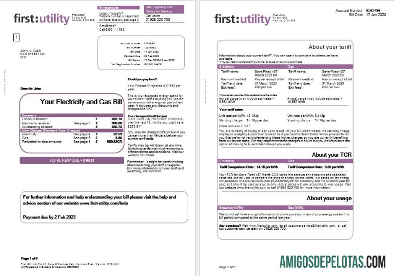 Inggris Raya First Gas and Listrik Tagihan Tagihan in Word and PDF format, 6 pages pratinjau