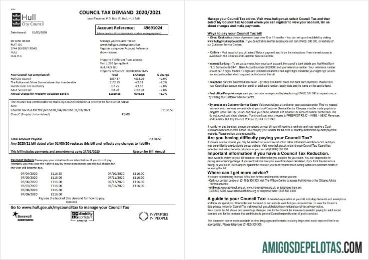 Berkualitas Inggris Raya Hull City Council Tagihan Tagihan templat in Word and PDF format, 2 pages