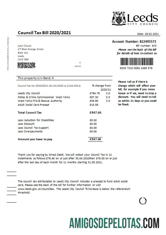 Dapat Diedit Inggris Raya Leeds City Council pajak Tagihan templat in Word and PDF format