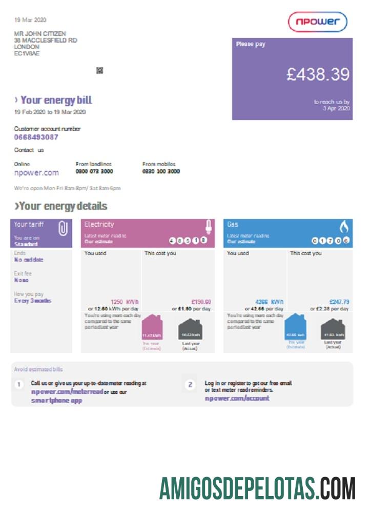 Profesional Inggris Raya Npower Tagihan Tagihan templat in Word and PDF format