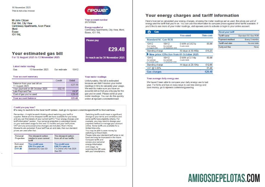 Premium Inggris Raya Npower Tagihan Tagihan templat in Word and PDF format, 3 pages, 1 2 Halaman