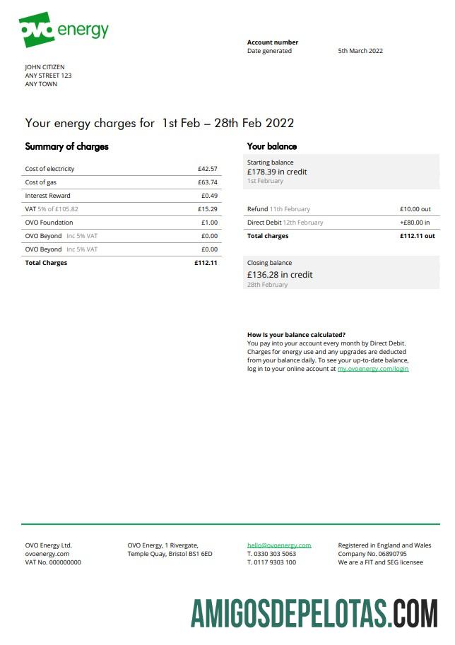 Realistis Inggris Raya Ovo Energy Listrik Tagihan, Word and PDF templat