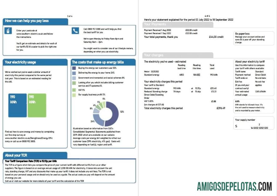 Premium Inggris Raya SSE Energy Tagihan Tagihan, Word and PDF templat, 4 pages 3 4