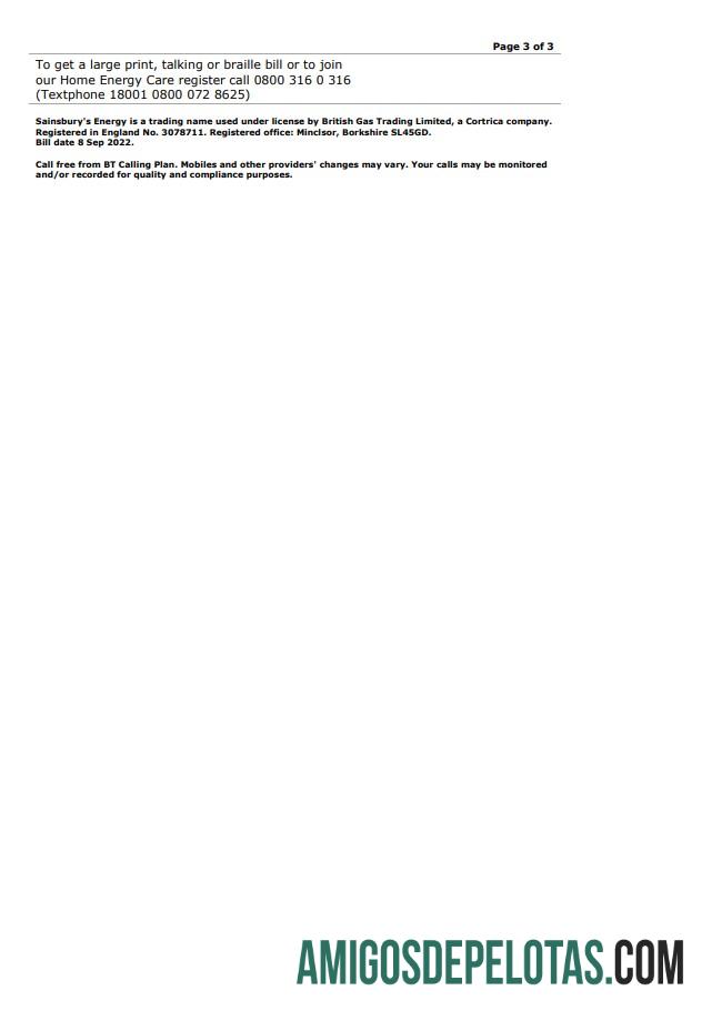 Profesional Inggris Raya SainsburyΓÇÖs Energy (British Gas) Tagihan, Word and PDF templat, 3 pages 3
