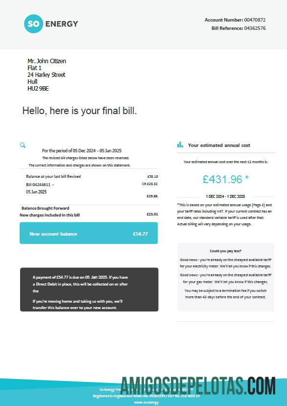 Premium Inggris Raya So Energy Tagihan Tagihan templat in Word and PDF format