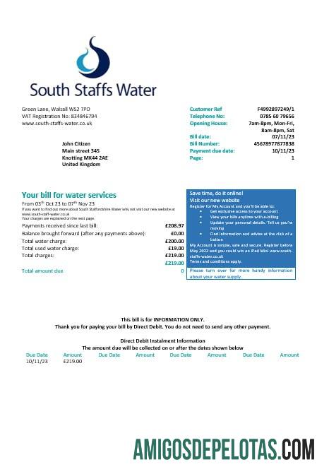Inggris Raya South Staffs Air Air Tagihan Tagihan Word and PDF format, versi 2 makering
