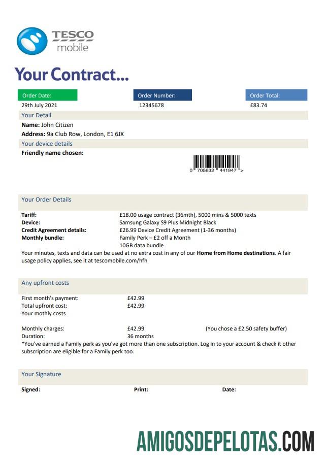 Berkualitas Inggris Raya Tesco Mobile Tagihan Tagihan templat in Word and PDF format