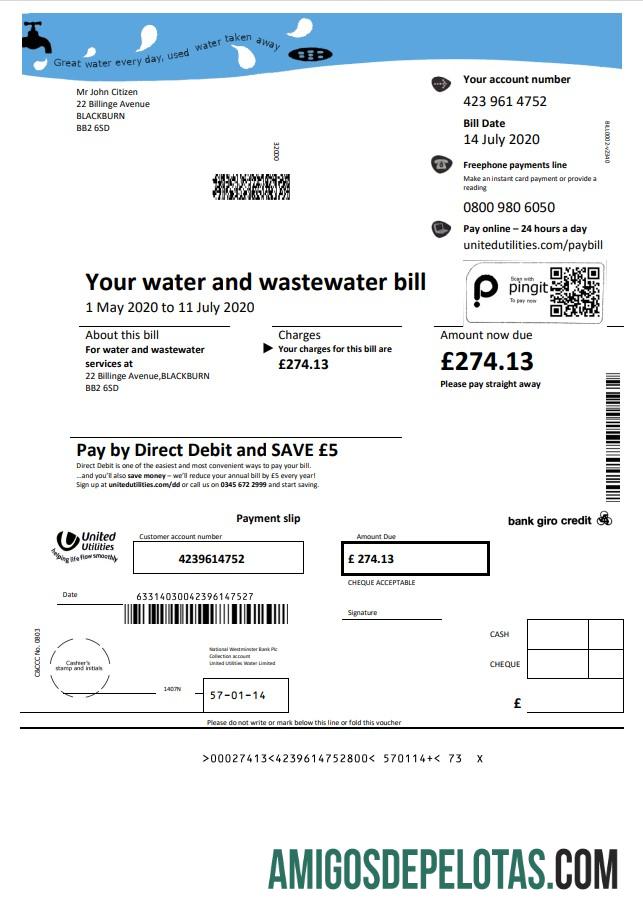 Berkualitas Inggris Raya United Utilities Air Tagihan Tagihan templat in Word and PDF format