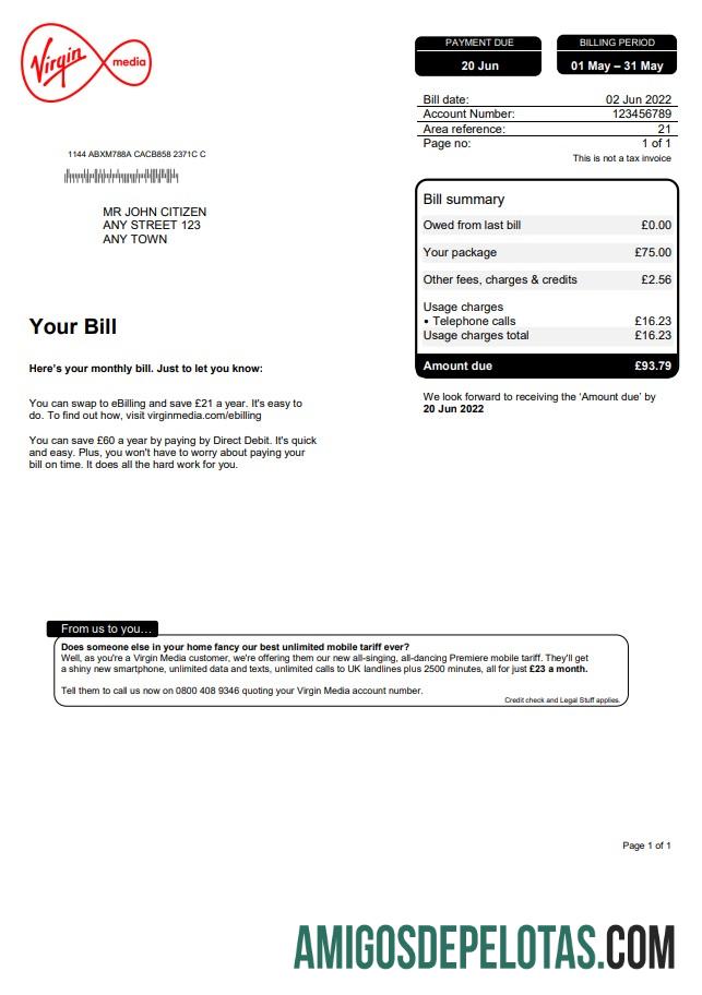 Berkualitas Inggris Raya Virgin Media Tagihan Tagihan, Word and PDF templat