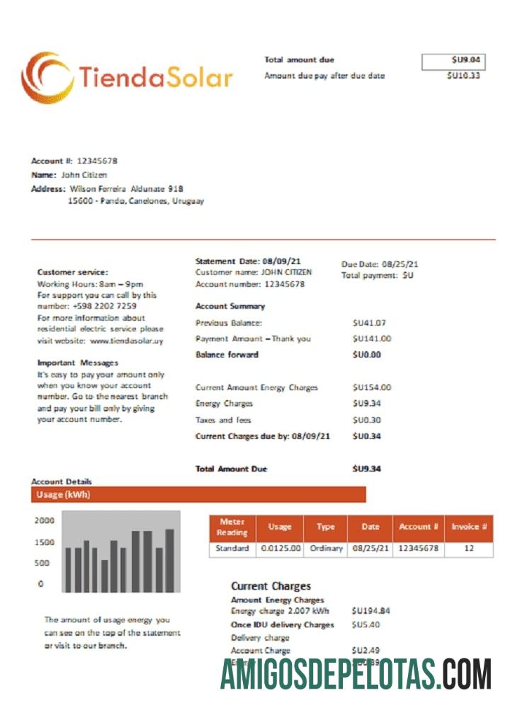 Premium Uruguay TiendaSolar Tagihan Tagihan templat in Word and PDF format