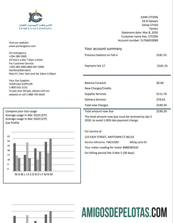Realistis Yaman Gas Perusahaan Tagihan Tagihan templat in Word and PDF format